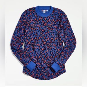 NWT UO Ollie Printed Long Sleeve Thermal Leopard Blue Tee